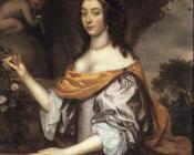 约翰内斯 梅滕斯 : Portrait of a Lady standing three quarter length wearing a lavender silk dress